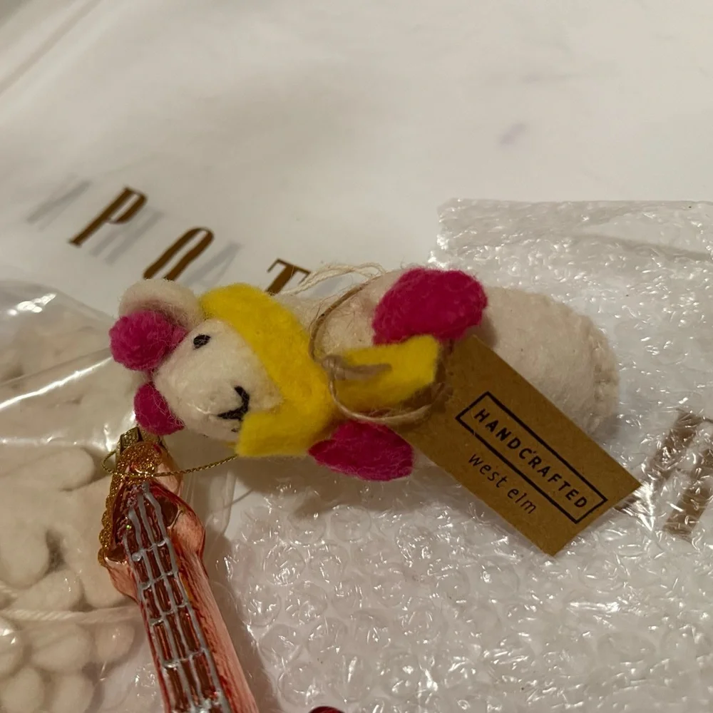 New West Elm Handcrafted Wool Felt Girl Mouse with Scarf Christmas Tree Ornament